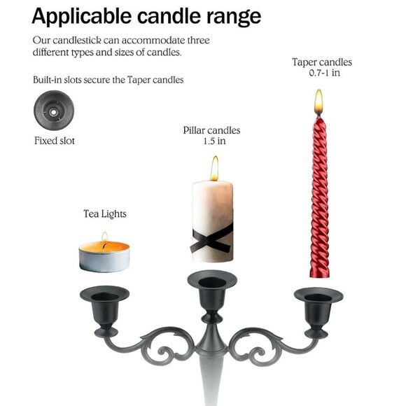 Metal Candle Holder,5 Arms Pure Black for Pillar Candles Halloween Decor New - Picture 3 of 7